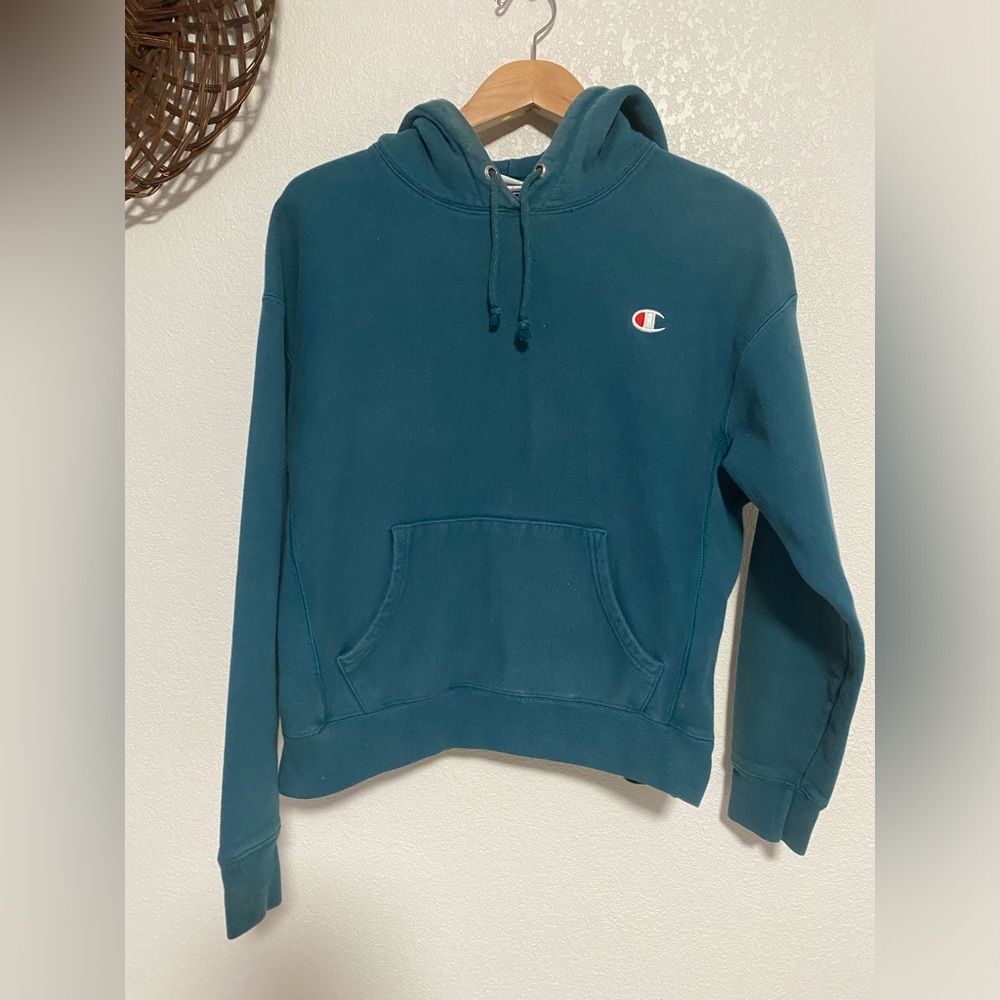 Champion Vtg Y2K Teal Blue Green Pullover Hoodie Sweatshirt